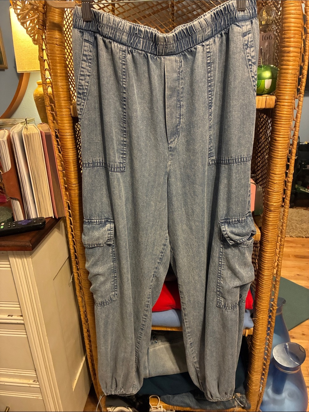 Zara Light Blue Elastic Waist Denim Pants